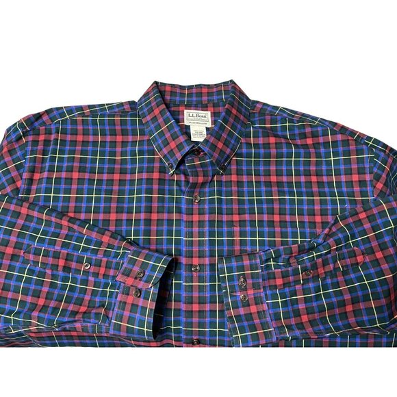 LL Bean Mens Shirt XXL 2XL Long Sleeve Button Down Traditional Fit Plaid Blue - Picture 1 of 8